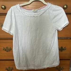 Boden White Short Sleeve Top with Pom Detail